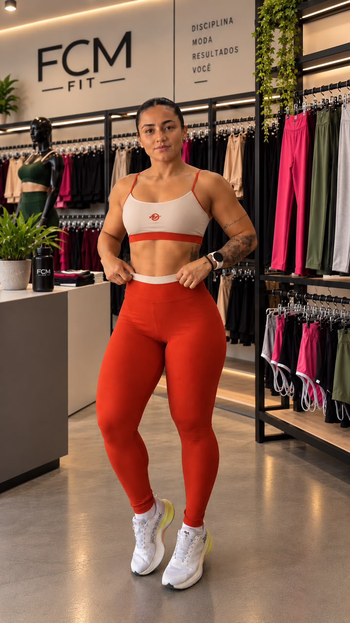 Conjunto Fitness Feminino Canelado Poliamida Sem Transparência Legging Cintura Alta